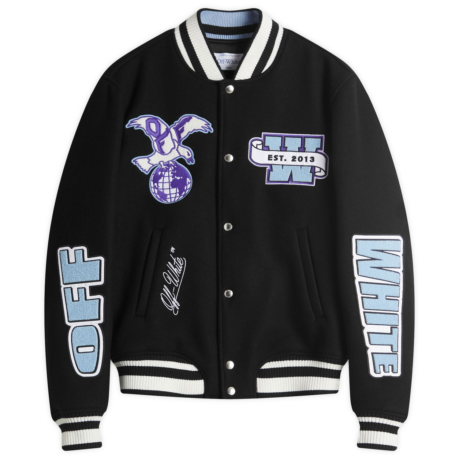 Bomberjakke Off-White Off-White Eagle Wool Varsity Jacket, Size Small Sort | OMEH053S25FAB0011049, 0