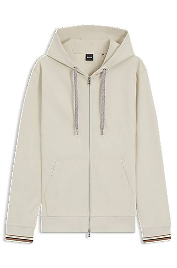 Sweatshirt BOSS Zip-Up Hoodie with Patterned Drawcords Beige | 50543427, 0