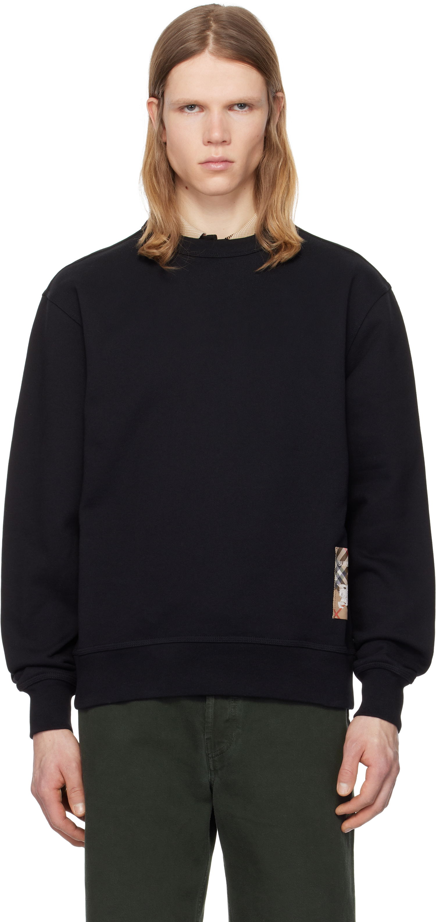 Sweater Burberry Burberry Check Label Cotton Sweatshirt Sort | 8101889, 0