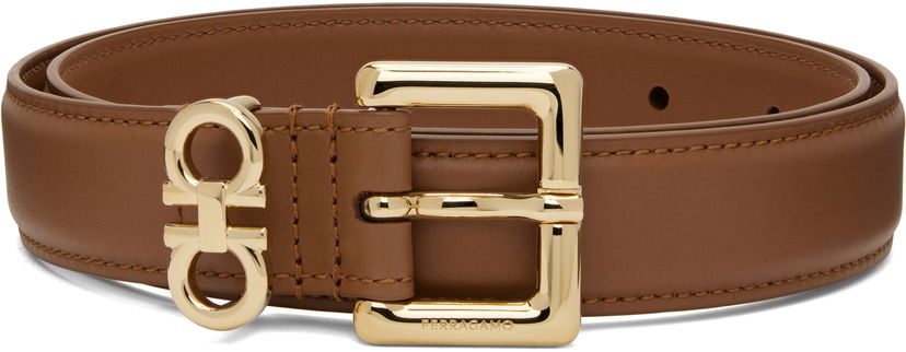 Bælter FERRAGAMO Salvatore Ferragamo Double Gancini Fixed Belt Brun | 780417