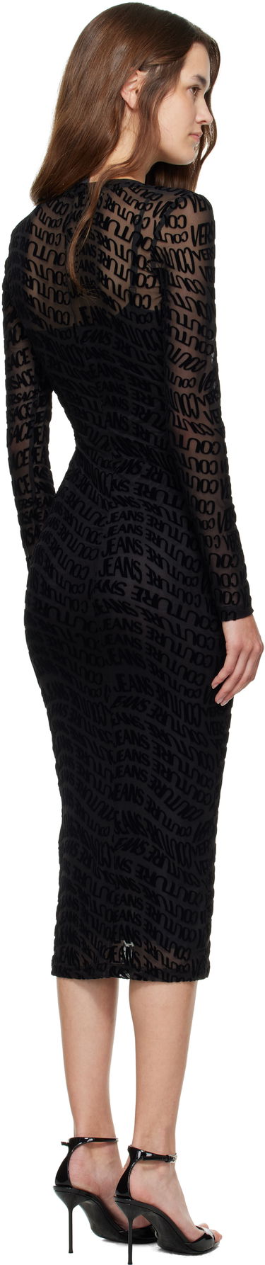 Kjole Versace Versace Jeans Couture Flock Liquify Tulle Midi Dress Sort | E79HAO920_EJS490, 2