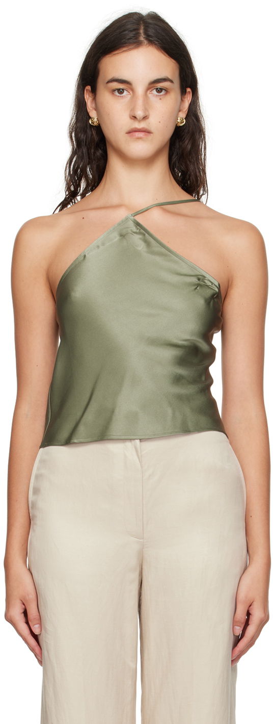 Tanktop Anine Bing Mandy One-Shoulder Silk Camisole Grøn | A-07-2793-340