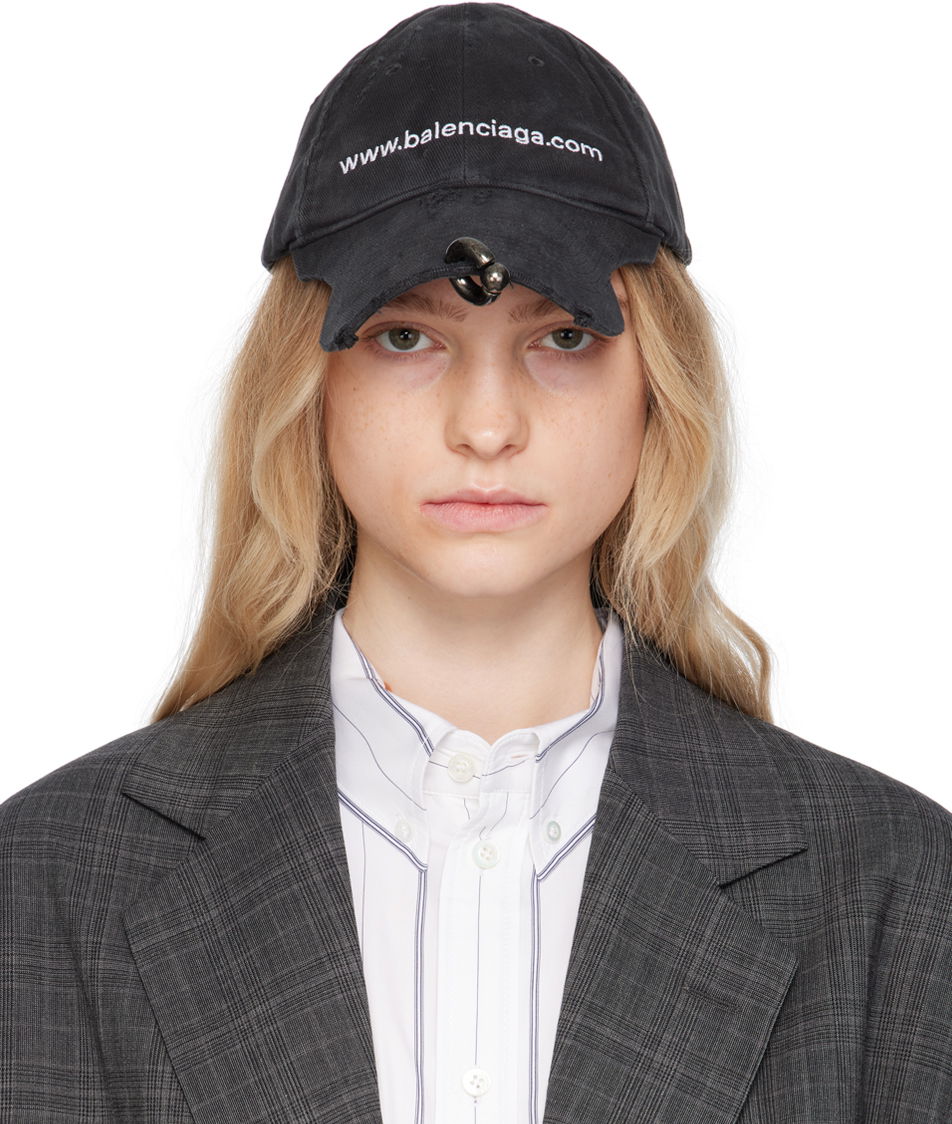 Kasket Balenciaga 'Bal.com' Piercing Cap Sort | 750717 410B2, 0