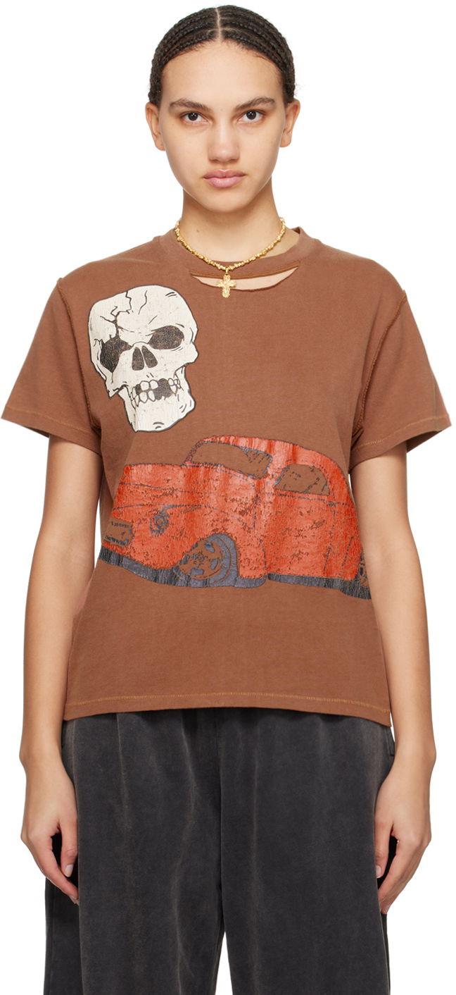 T-shirt ERL ERL Skull & Car Graphic T-Shirt Brun | ERL08T005, 0