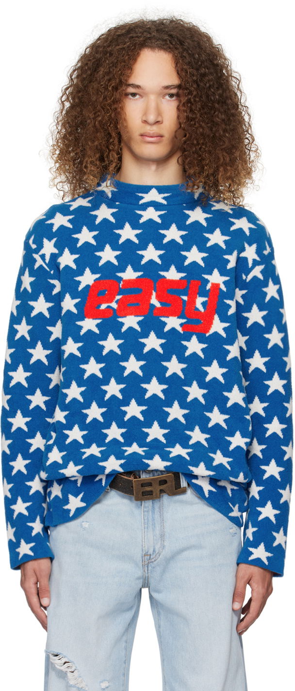 Sweater ERL 'Easy' Star-Print Knit Sweater Blå | ERL07N006