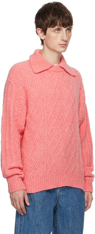 Sweater ADER ERROR Long Sleeve Cable Knit Polo Sweater Lyserød | BMADFWKT0102PK, 4