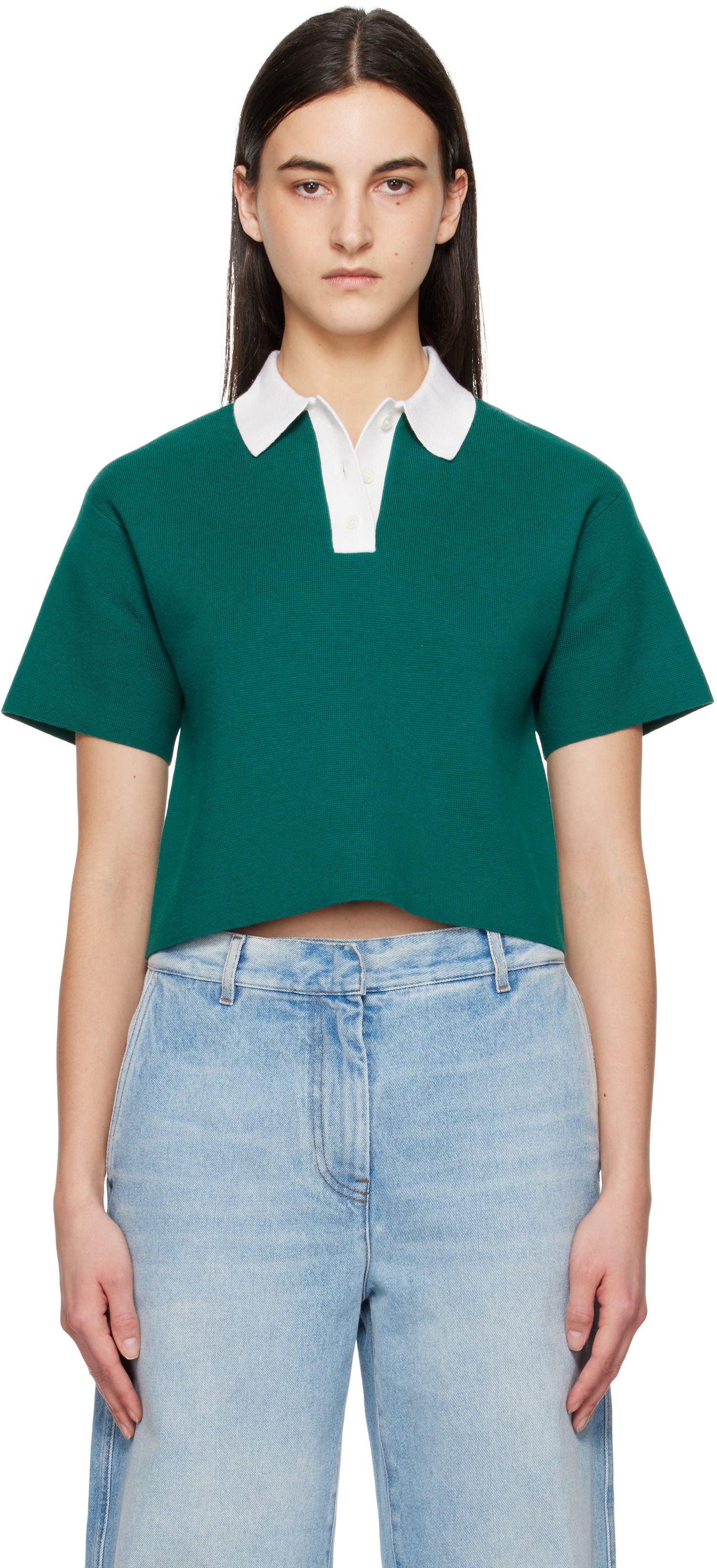Polo skjorte JW Anderson JW Anderson Cropped Knitted Polo Grøn | KW1358-YN0398, 0
