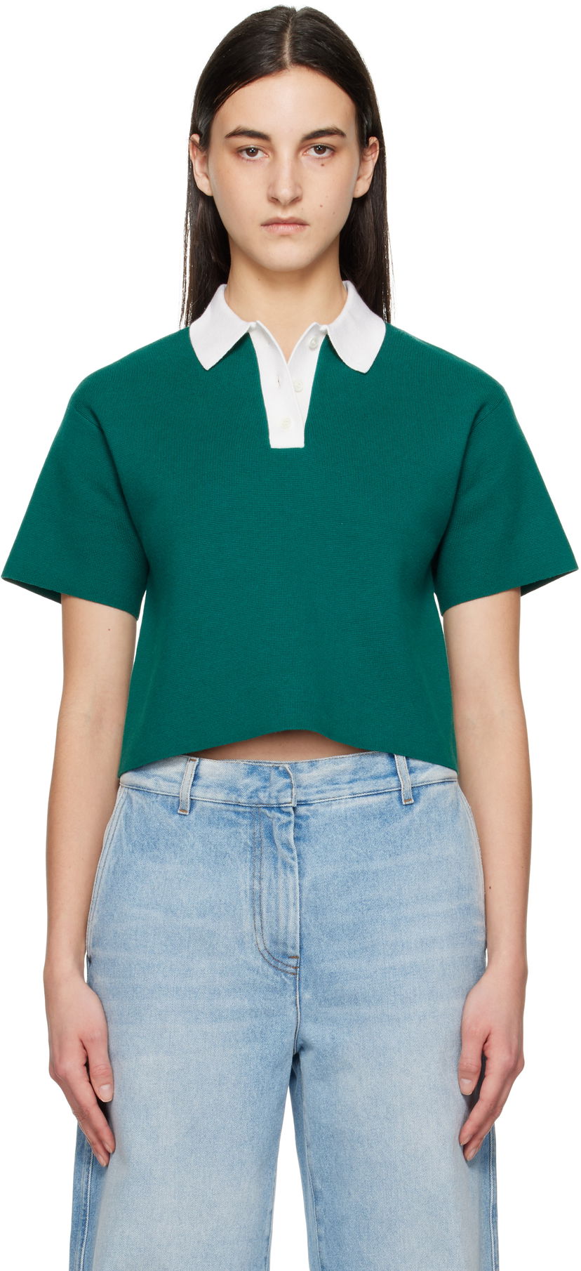 Polo skjorte JW Anderson JW Anderson Cropped Knitted Polo Grøn | KW1358-YN0398
