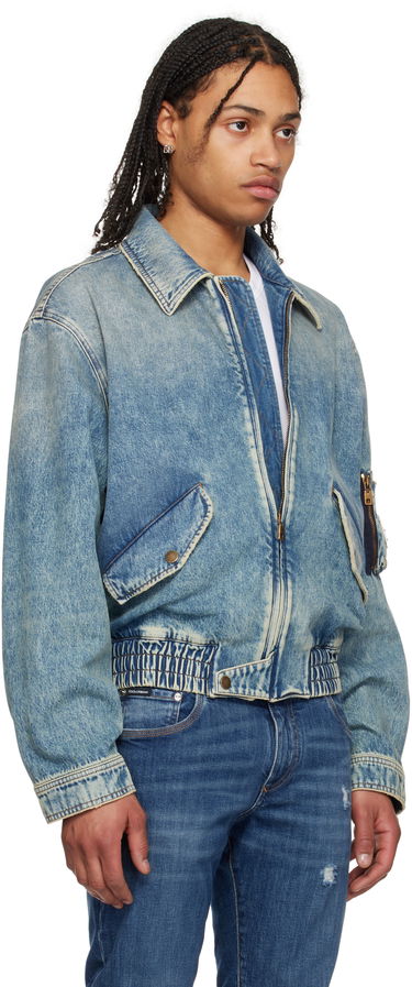 Bomberjakke Dolce & Gabbana Dolce&Gabbana Tag Denim Bomber Jacket Blå | G9BKNDG8ME5, 1