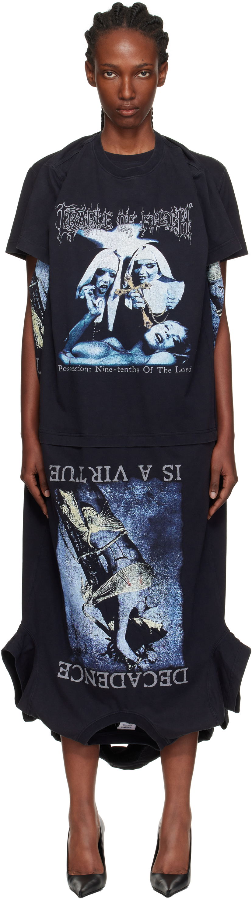 Kjole VETEMENTS Vetements Cradle of Filth Multi T-Shirt Maxi Dress Sort | WCF76DR995B