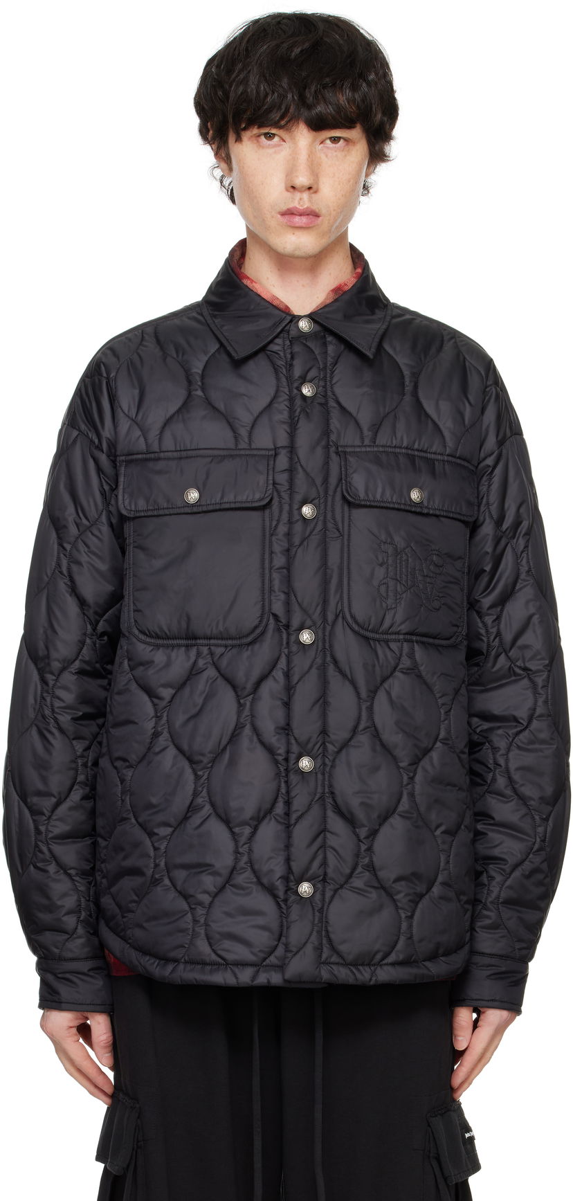 Puffer jakke Palm Angels Classic Logo Quilted Overshirt Sort | PMED054F24FAB0011010