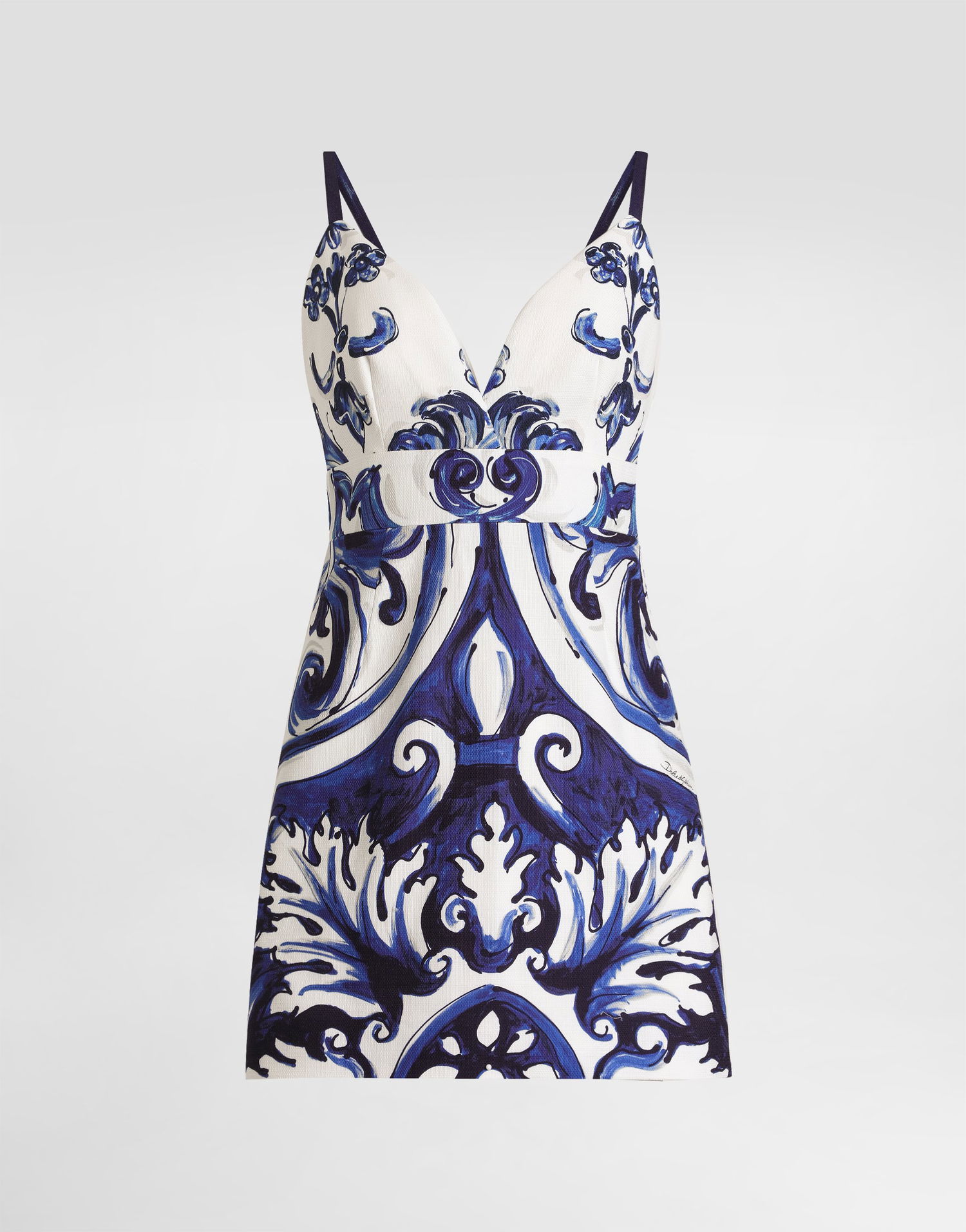 Kjole Dolce & Gabbana Dolce & Gabbana Majolica-Print Cotton Mini Dress Blå | I6KH1WFPFSTHB5DQ, 0