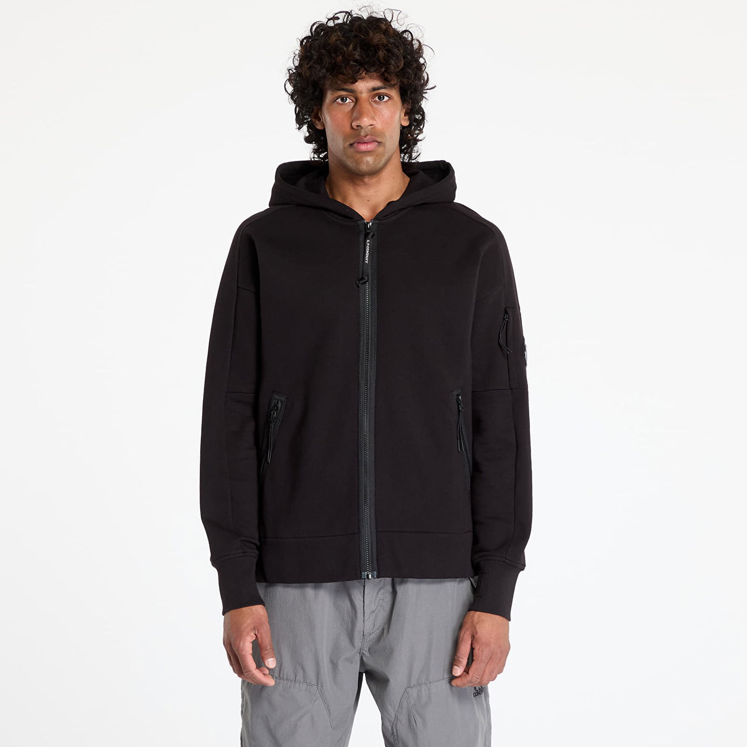 Sweatshirt C.P. Company C.P. Company Diagonal Raised Fleece Full Zip Hoodie Sort | 18CMSS025A005086W-999, 0