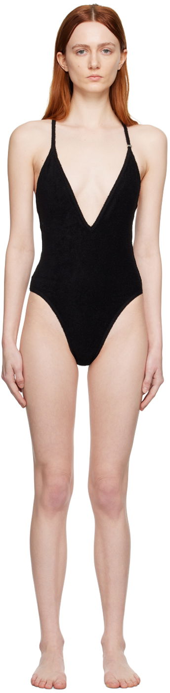 Badetøj The Attico Attico V-Neck One-Piece Swimsuit Sort | 233WBB71 C066, 0