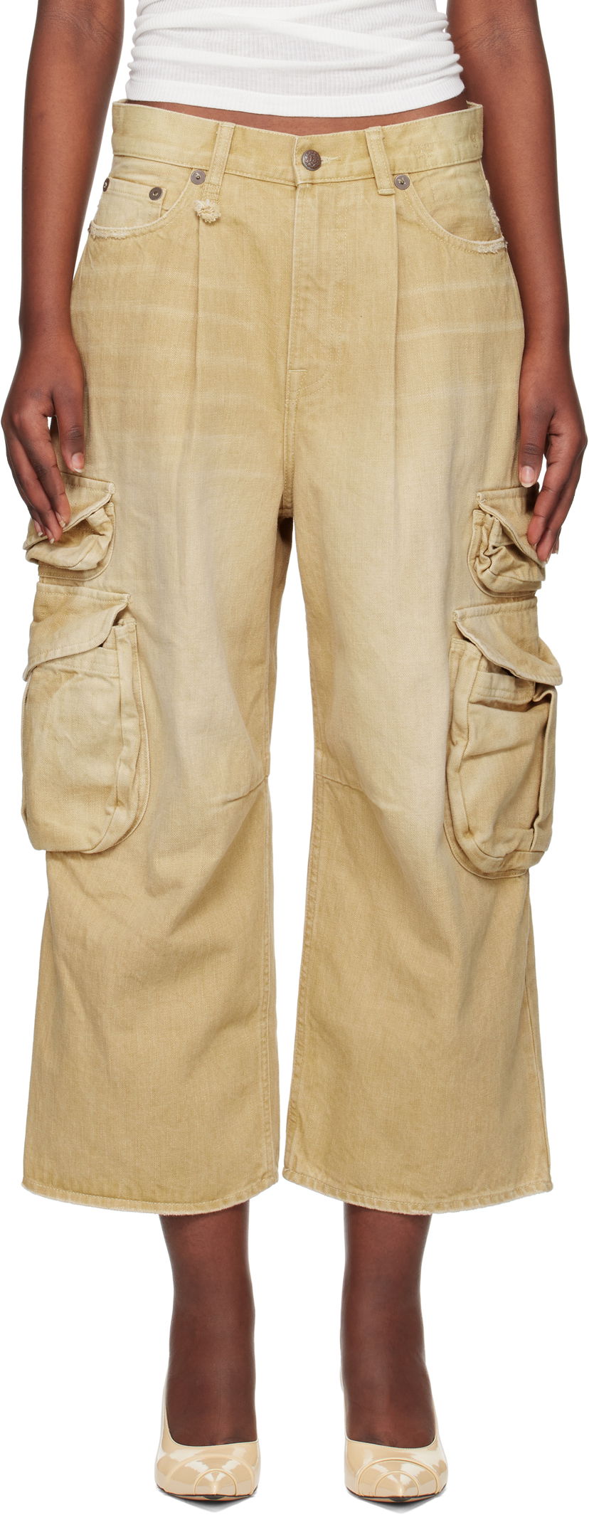 Cargo bukser R13 R13 Cropped Multi Pocket Cargo Pants Beige | R13WD246-D235A