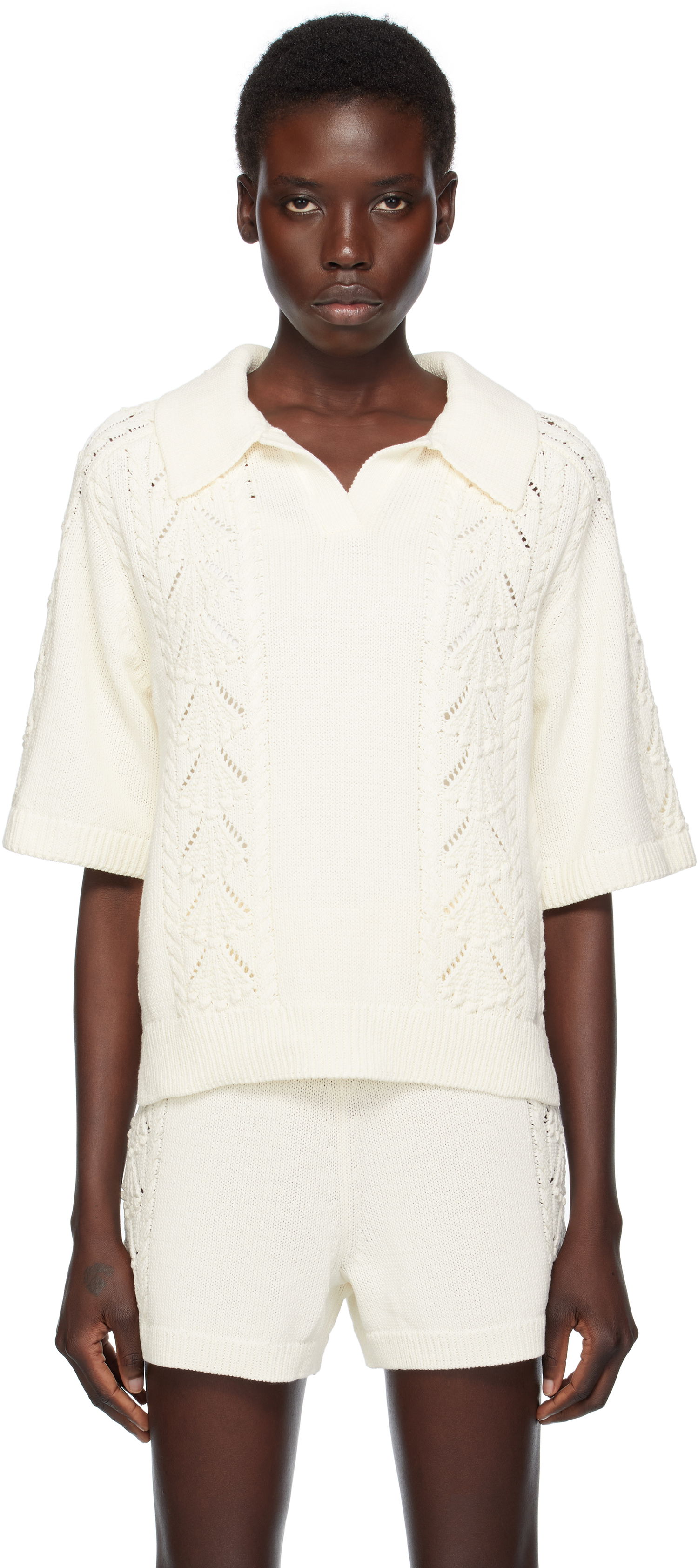 Polo skjorte Loulou de Saison Loulou de Saison Kina Knit Polo Shirt Hvid | KINA, 0