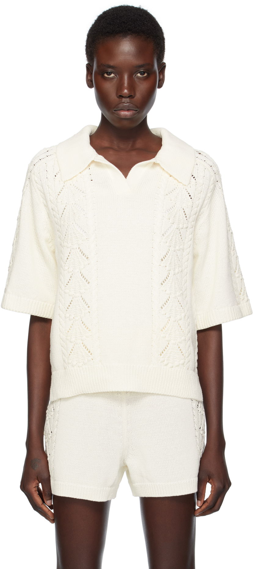 Polo skjorte Loulou de Saison Loulou de Saison Kina Knit Polo Shirt Hvid | KINA