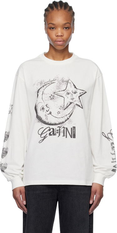T-shirt GANNI GANNI Future Heavy Long Sleeve T-Shirt Hvid | T4064, 0