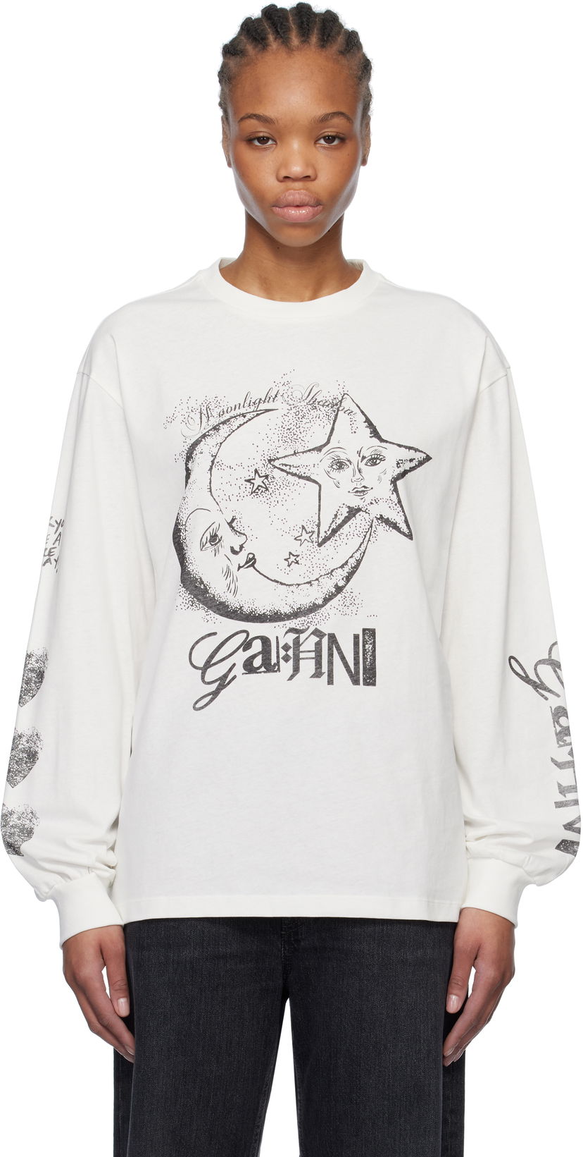 T-shirt GANNI GANNI Future Heavy Long Sleeve T-Shirt Hvid | T4064