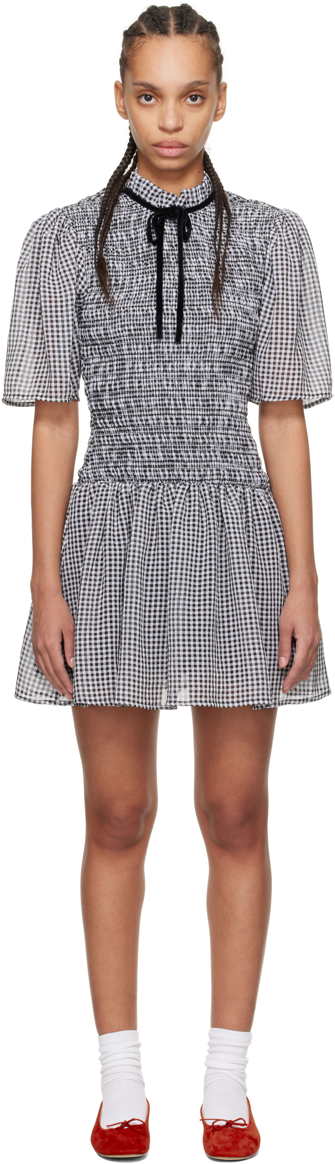 Kjole GANNI GANNI Sheer Check Smock Mini Dress Sort | W0034, 0