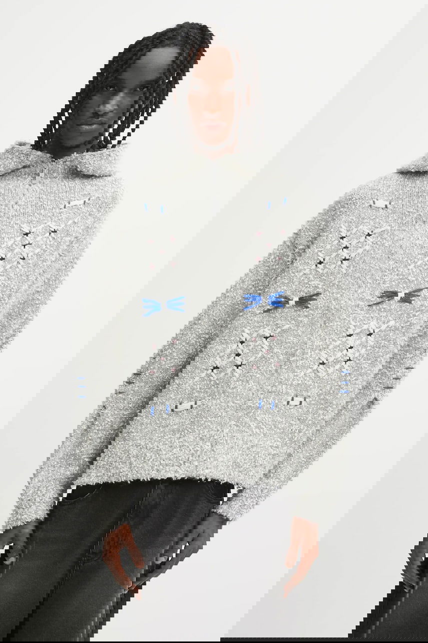 Sweater ADER ERROR KNIT Textured Full-Zip Cardigan with Embroidered Details Grå | BO01FWKT0704GR, 0
