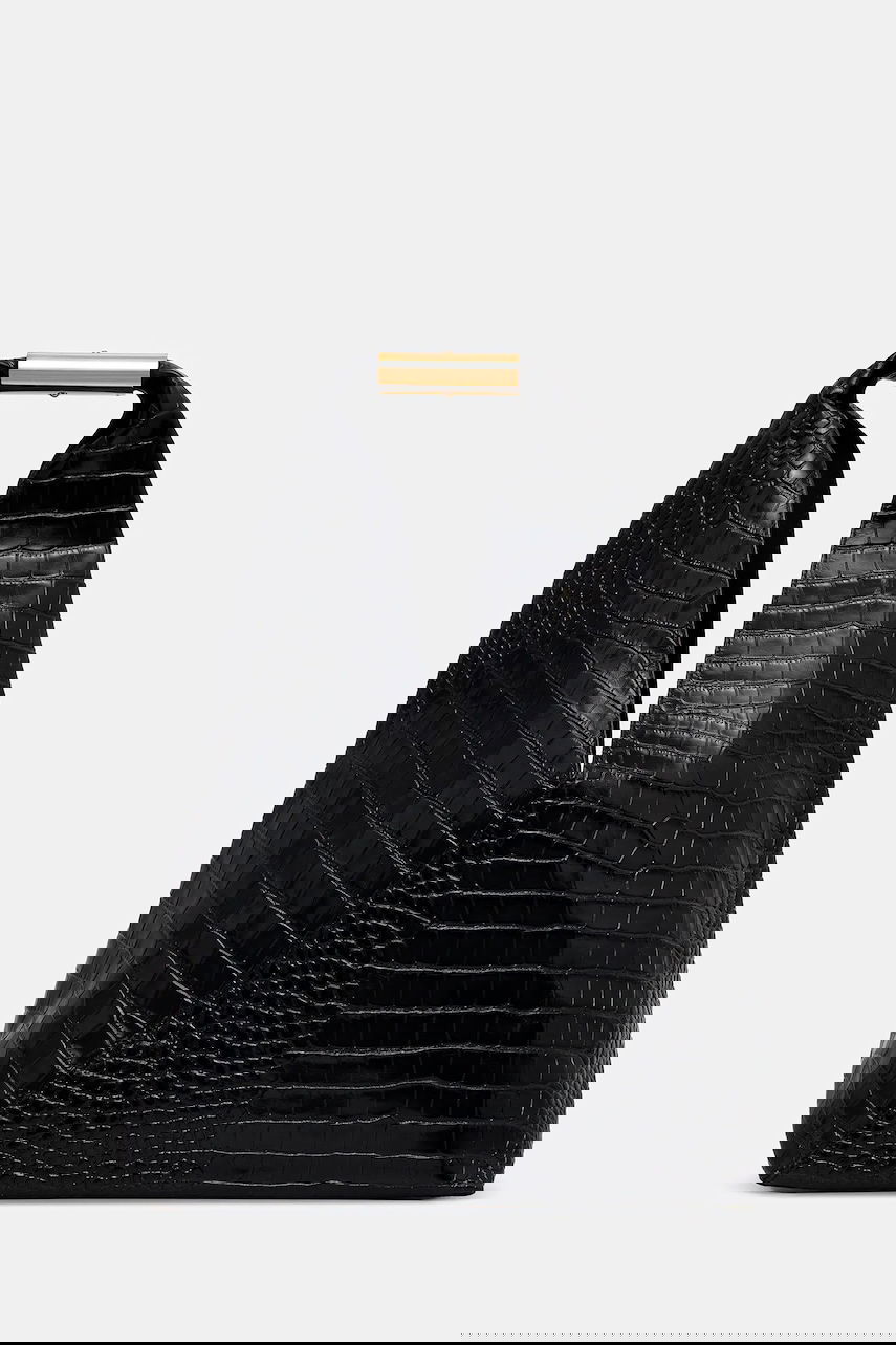 Håndtaske Maison Margiela Crocodile Embossed V-Shape Top Handle Bag Sort | SB6WD0043.P8650.T8013, 0