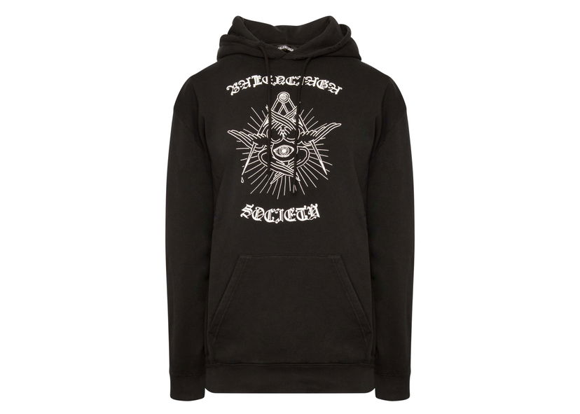 Sweatshirt Balenciaga Gothic Logo Hoodie Black Sort | 570811TJVE91000