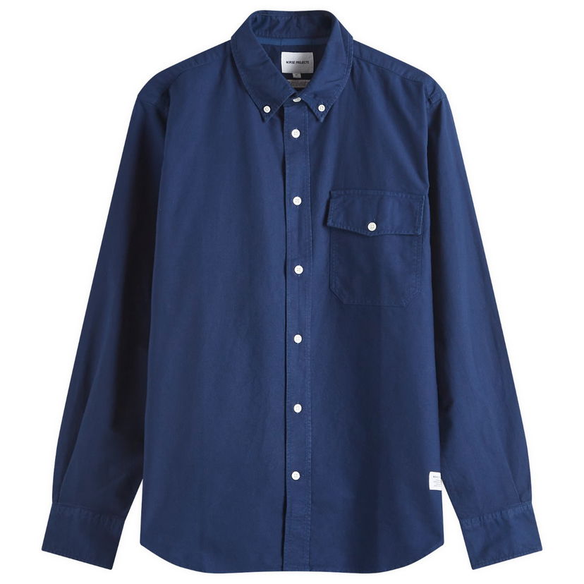 Skjorte NORSE PROJECTS Algot Relaxed Overdyed Oxford Shirt, Size Large Mørkeblå | N40-0818-7555