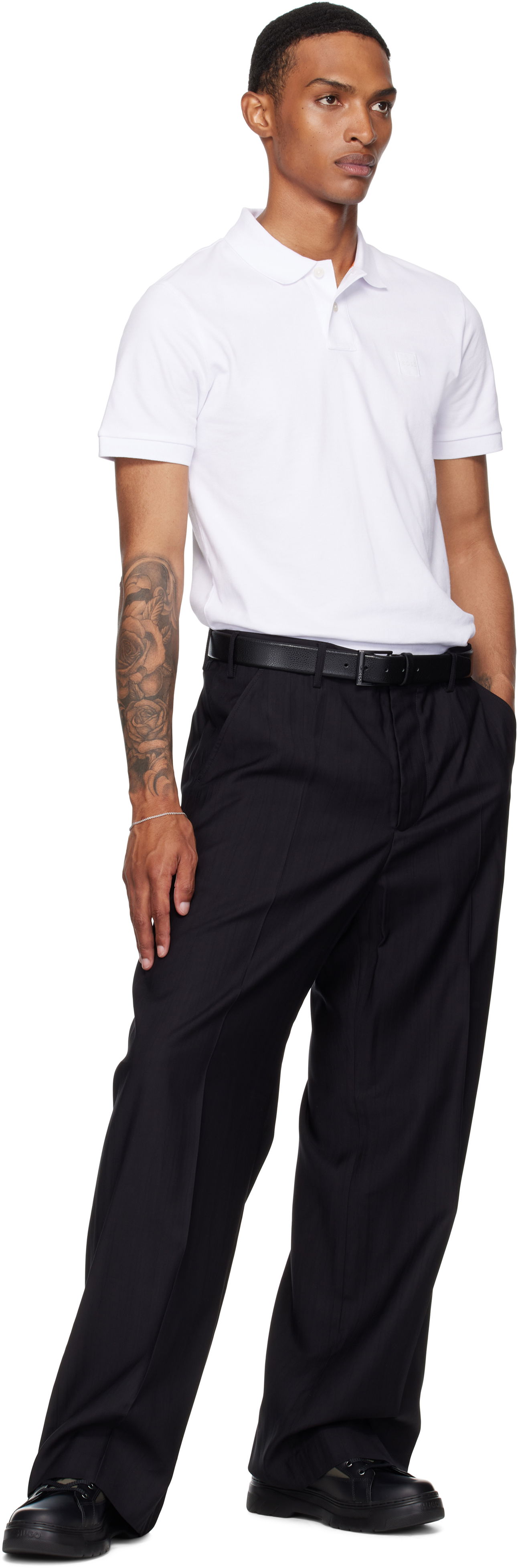 Bælter BOSS Pebbled Leather Rectangular Buckle Belt Sort | 50541158, 1
