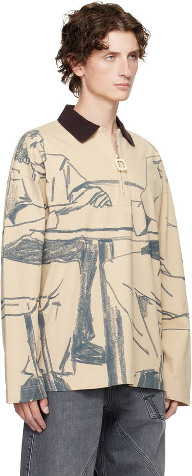 Polo skjorte JW Anderson JW Anderson Figure Print Long-Sleeve Quarter-Zip Polo Grå | JO0274-PG1755, 4