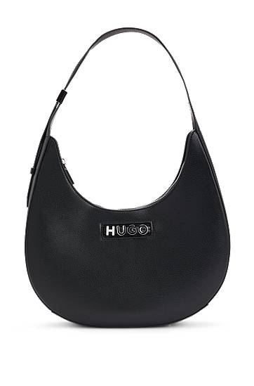 Skuldertaske BOSS HUGO Faux-Leather Hobo Bag with Metallic Logo Sort | 50541808