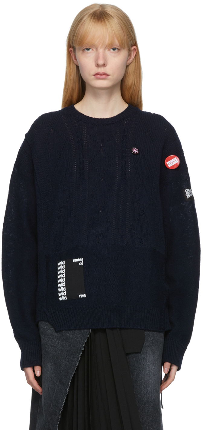 Sweater RAF SIMONS Raf Simons Oversized Merino Reversed Braid Sweater Mørkeblå | 211-W850