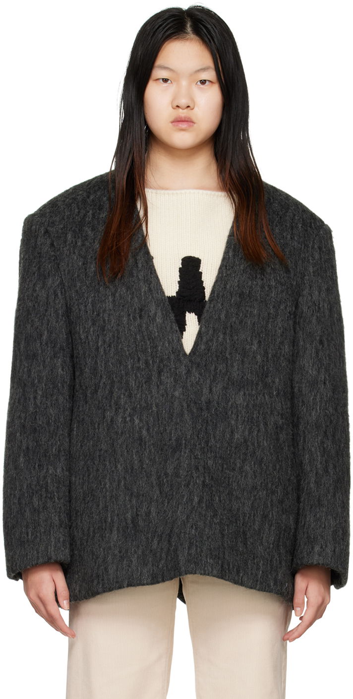 Jakke We11done We11done Y-Neck Fuzzy Jacket Grå | WD-JK3-22-020-W-DG, 0