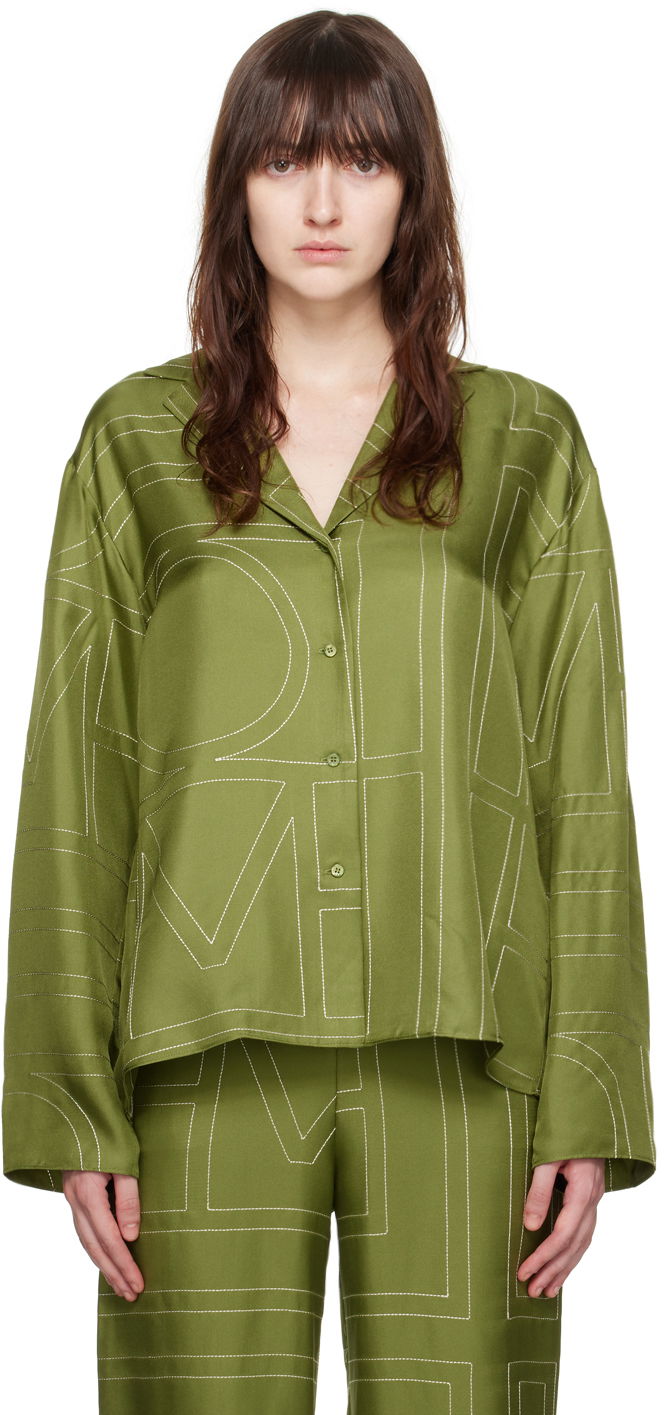 Skjorte TOTEME TOTEME Monogram Embroidered Shirt Grøn | 241-WRT976-FB0089