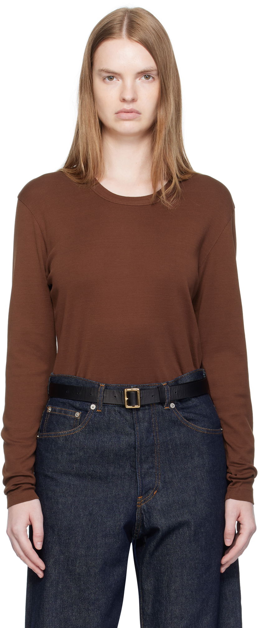 T-shirt LEMAIRE Rib Long Sleeve T-shirt Brun | TO1441 LJ1016