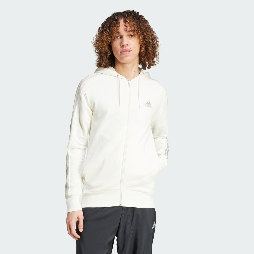 Sweatshirt adidas Performance Essentials French Terry 3-Stripes Full-Zip Hoodie Hvid | IS1373, 0