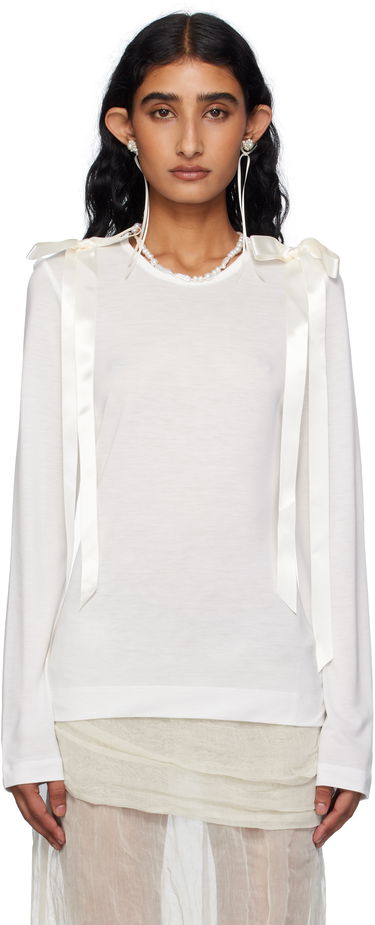 T-shirt Simone Rocha Simone Rocha Bow Ribbon Tail Long Sleeve T-shirt Hvid | 5367 0571, 0
