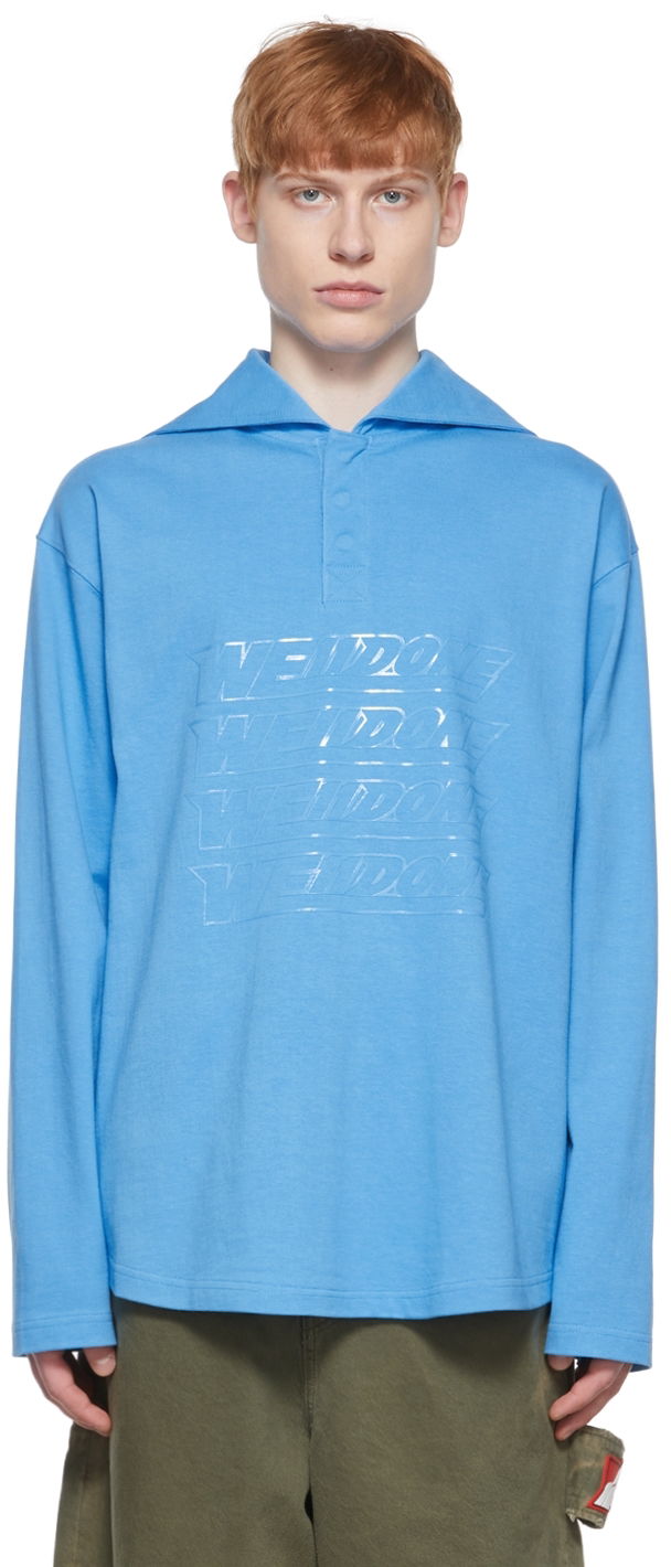 Polo skjorte We11done Cotton Henley Long Sleeve Shirt Blå | WD-TT1-22-554-U-BL