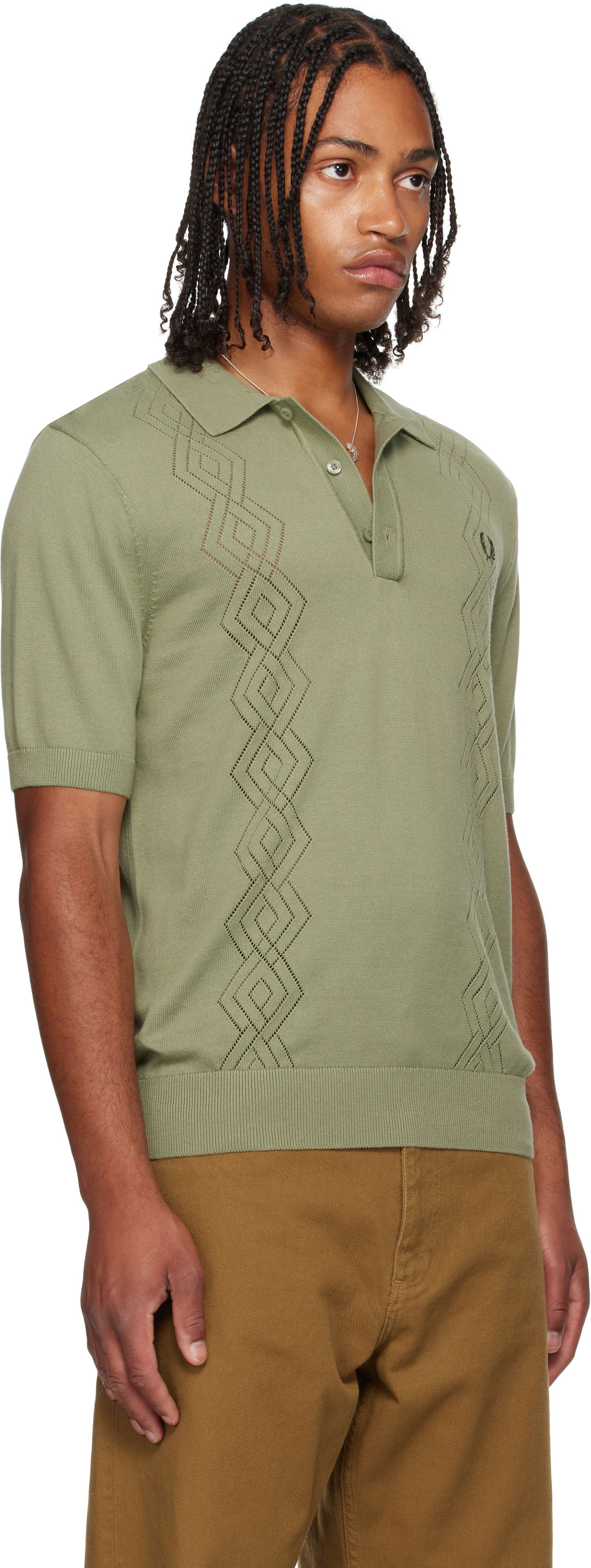Polo skjorte Fred Perry Fred Perry Knitted Pointelle Polo Grøn | K9749, 1