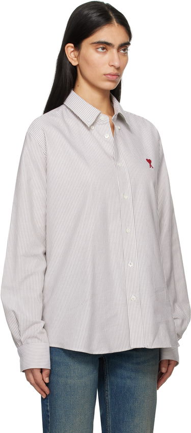 Skjorte AMI AMI Cotton Striped Button-Down Ami de Coeur Shirt Hvid | USH063.CO0087, 4