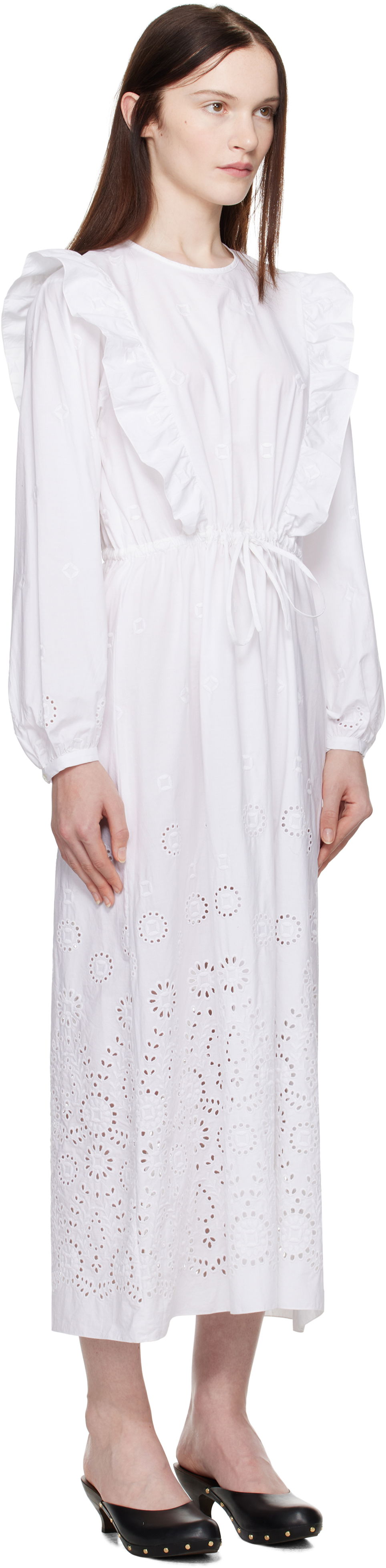 Kjole A.P.C. A.P.C. Ginger Eyelet Ruffle Midi Dress Hvid | COHFF-F35154, 1
