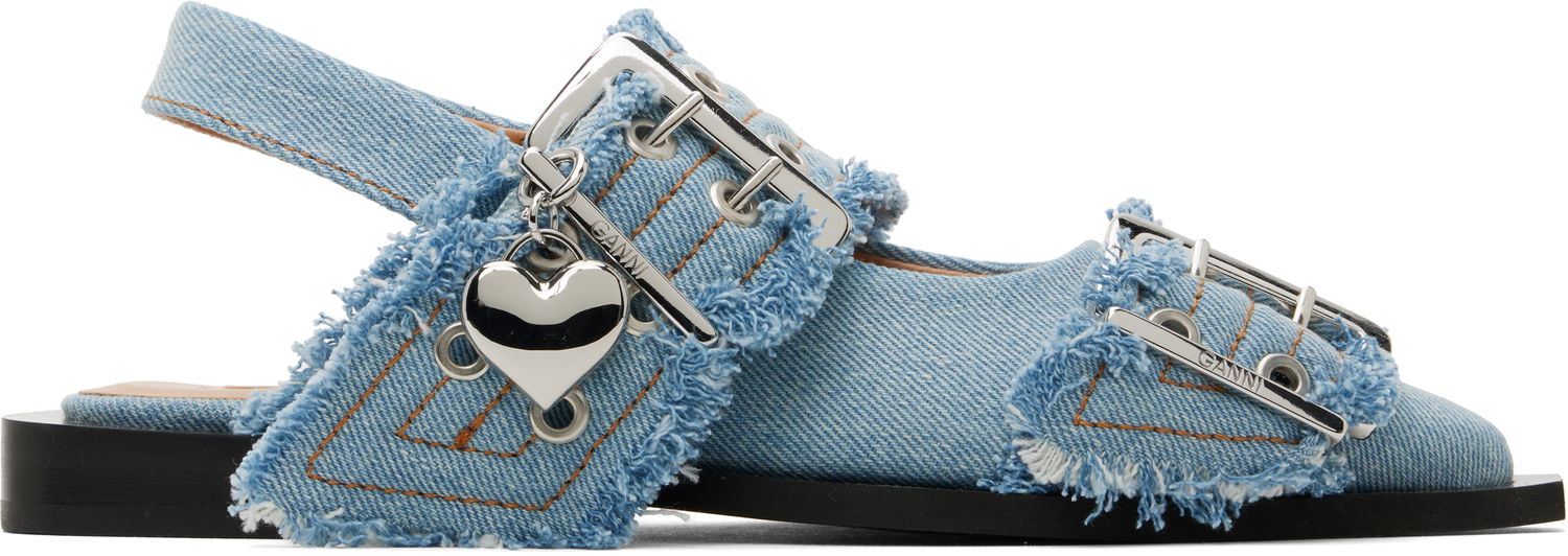 Kjole GANNI GANNI Charms Buckle Denim Flats Blå | S2939, 0