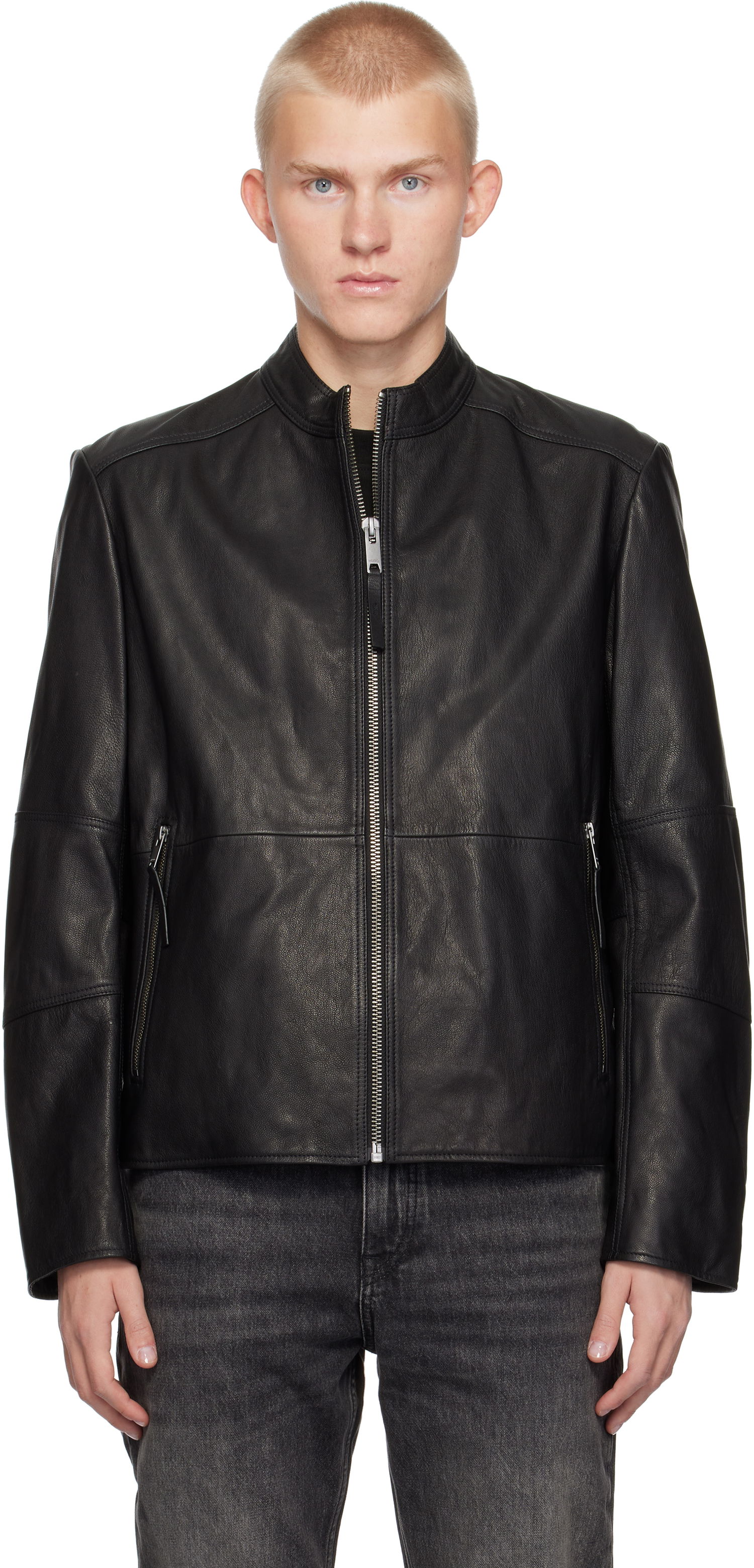 Jakke BOSS Slim-Fit Leather Jacket Sort | 50516869, 0