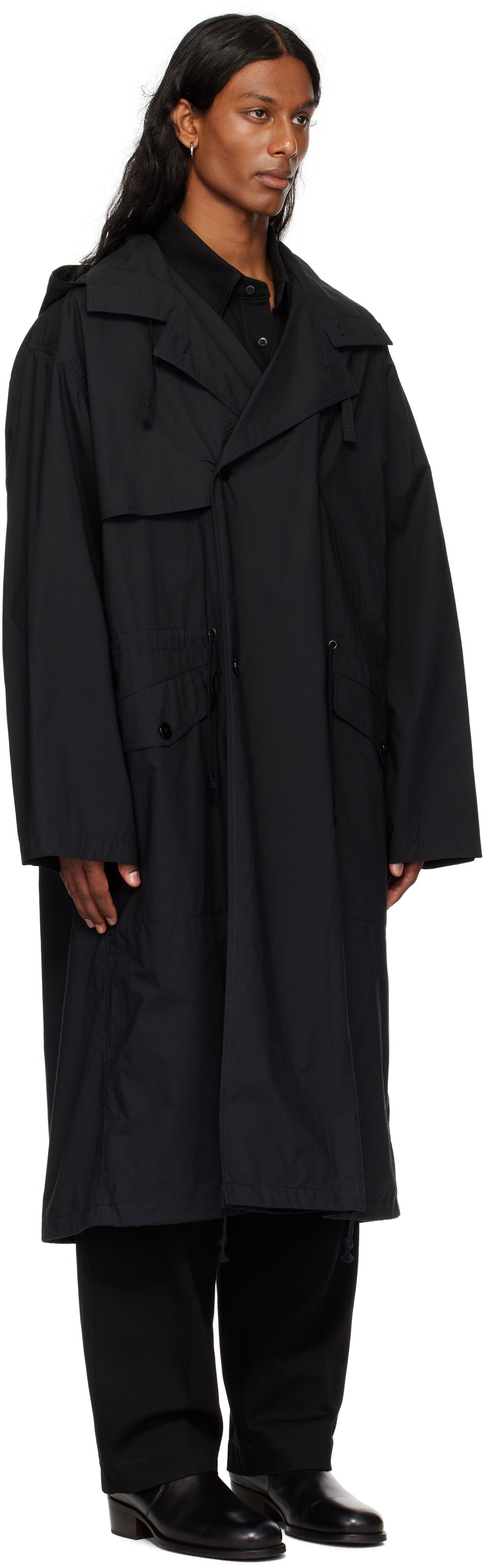 Regnfrakke LEMAIRE LEMAIRE Light Hooded Trench Coat Sort | CO1096 LF1371, 1