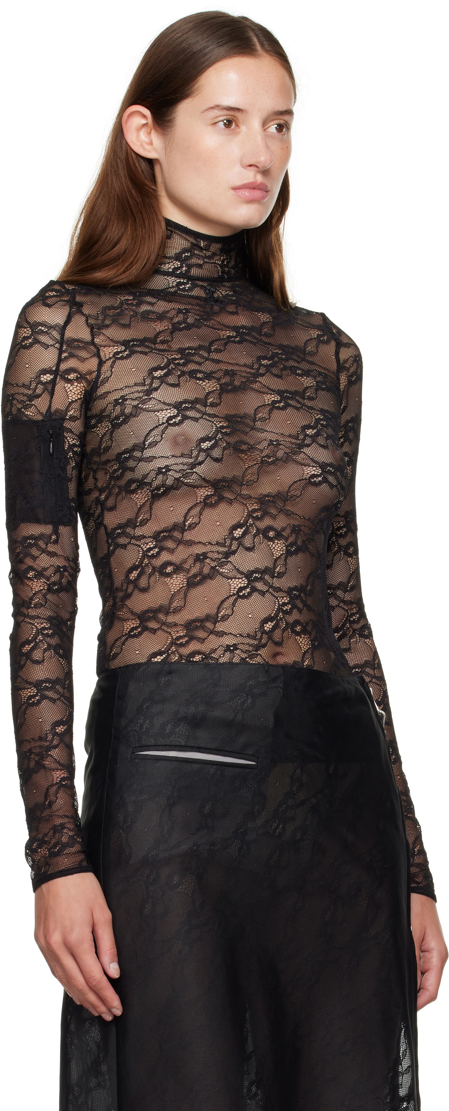 T-shirt Courrèges Courrèges Lace Mock Neck Long Sleeve Top Sort | 325CTO444PA0132, 1