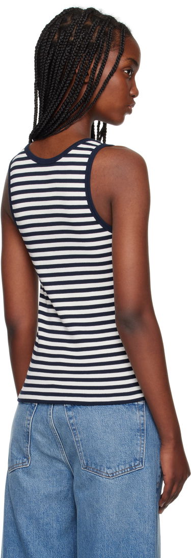 Tanktop MAISON KITSUNÉ Maison Kitsuné Fox Patch Striped Ribbed Tank Top Hvid | OW00609KA0028, 2