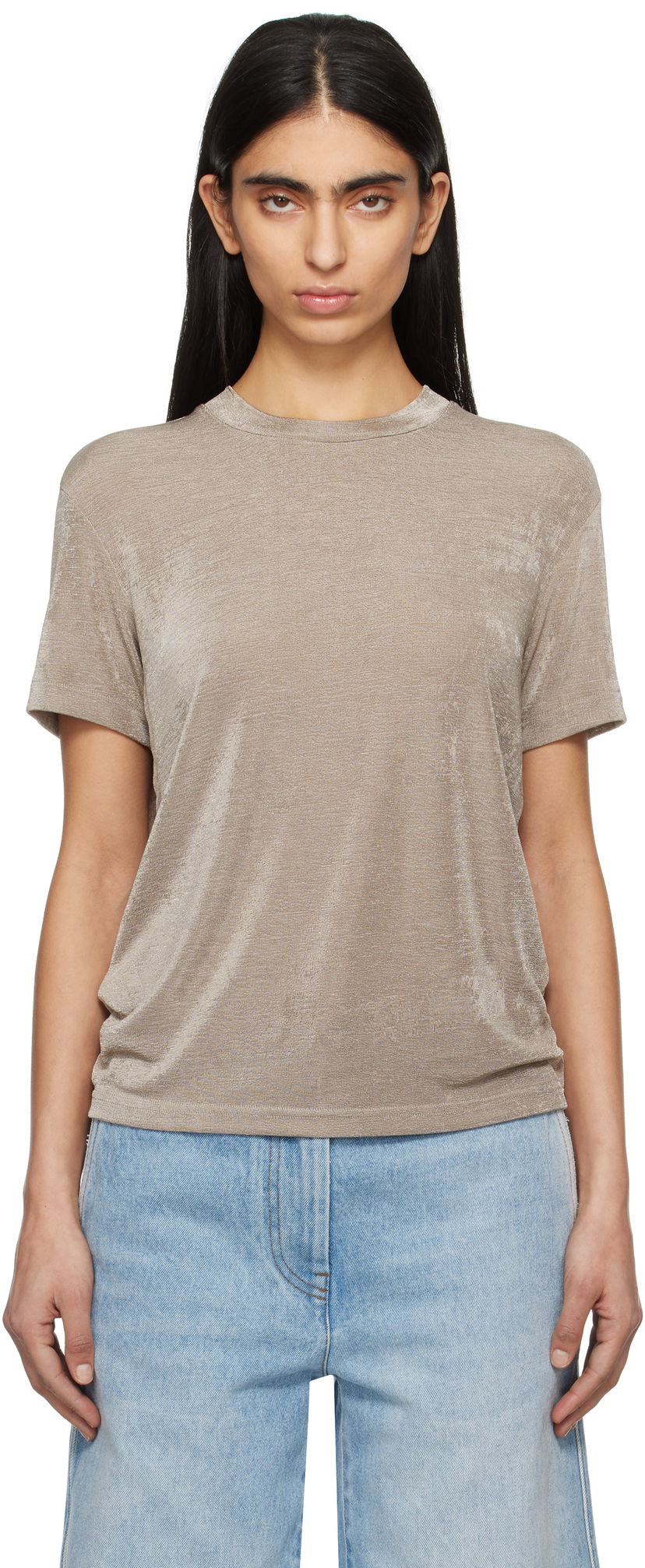 T-shirt AMI AMI Paris Shiny Jersey Short Sleeve T-Shirt Beige | FTS146.JE0110