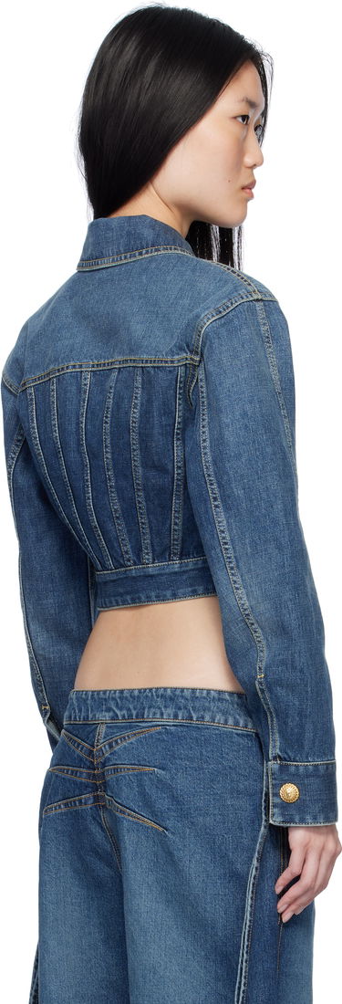 Jakke Balmain Cropped Faded Denim Jacket Blå | EF1TC180DF65, 2