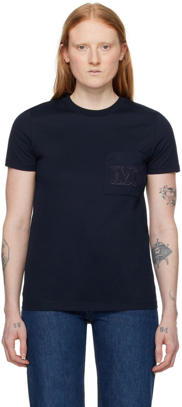 T-shirt Max Mara Max Mara Crewneck Pocket Tee Mørkeblå | 2411941032600
