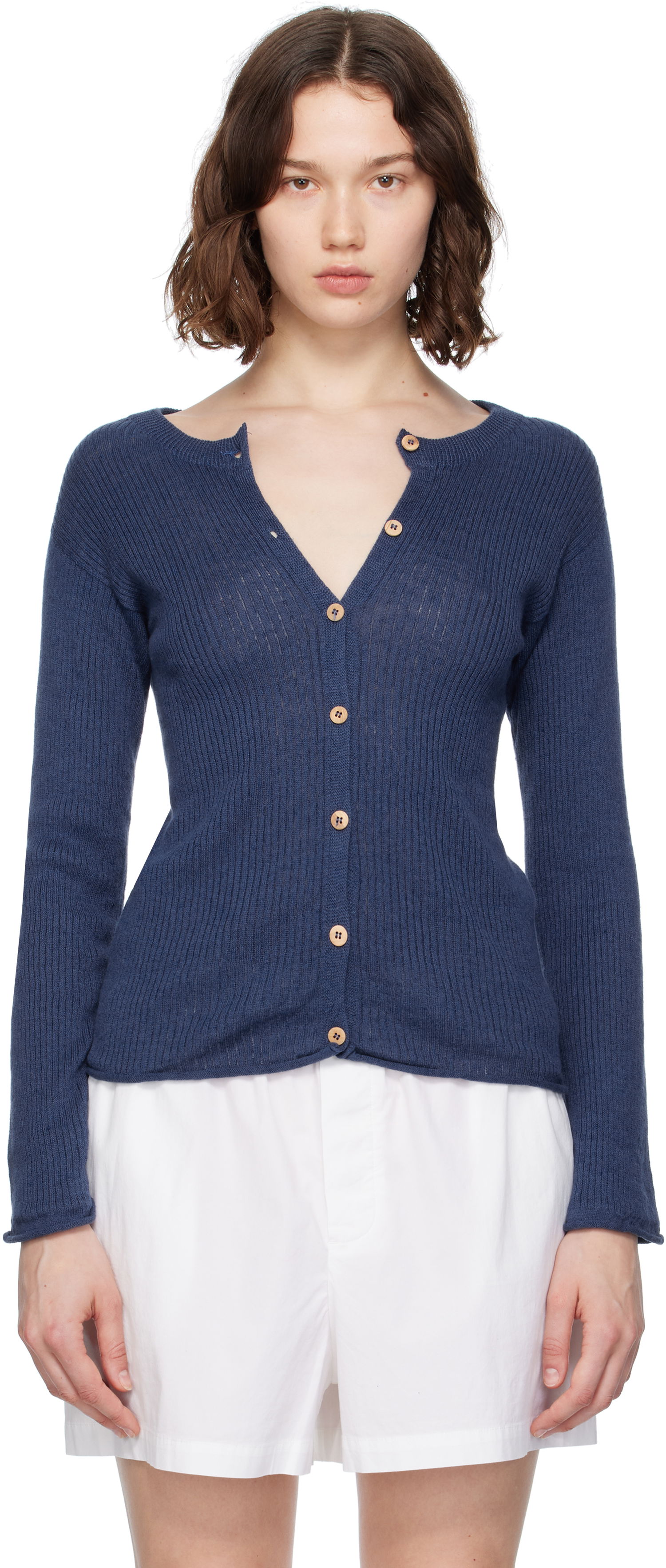 Sweater Baserange Baserange Ribbed Knit Cardigan Blå | KDRC-LI-SU25, 0